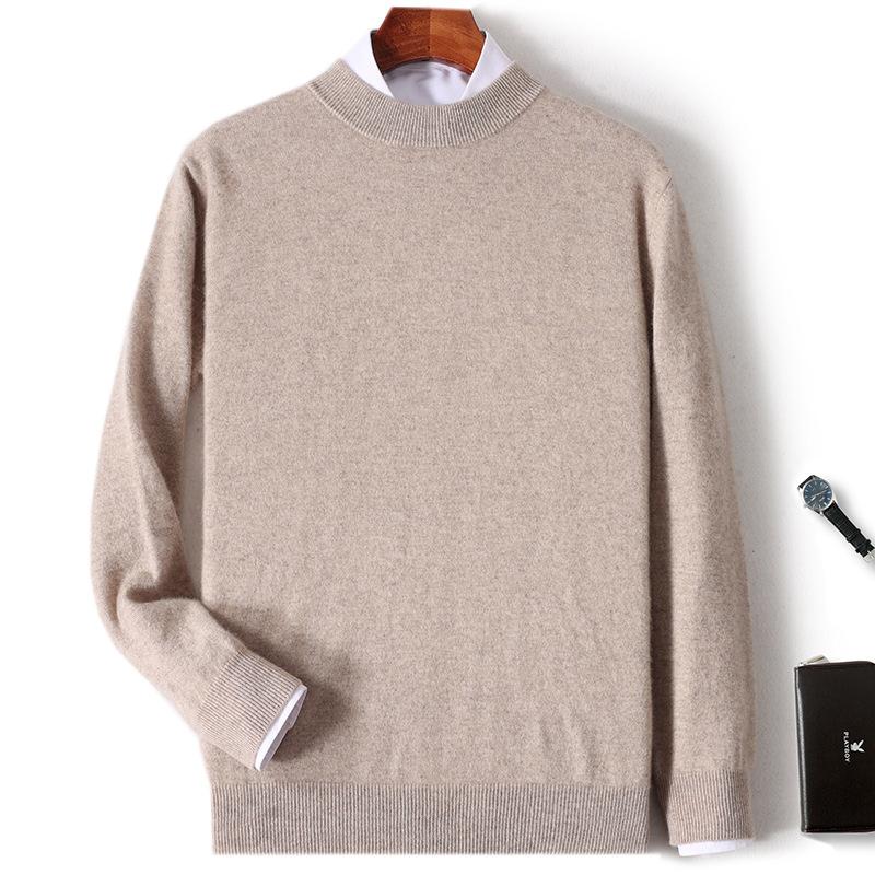 New Semi-turtleneck Cashmere Sweater Men's Thickened Sweater Solid Color Long-sleeved Wool Knitting