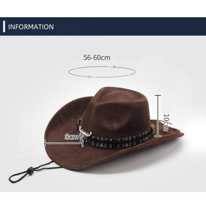 Western Cowboy Style Tibetan Bull Head Accessories Fashion Top Hat Autumn/Winter New Collection Deer Skin Velvet Large Edge Riding Hat