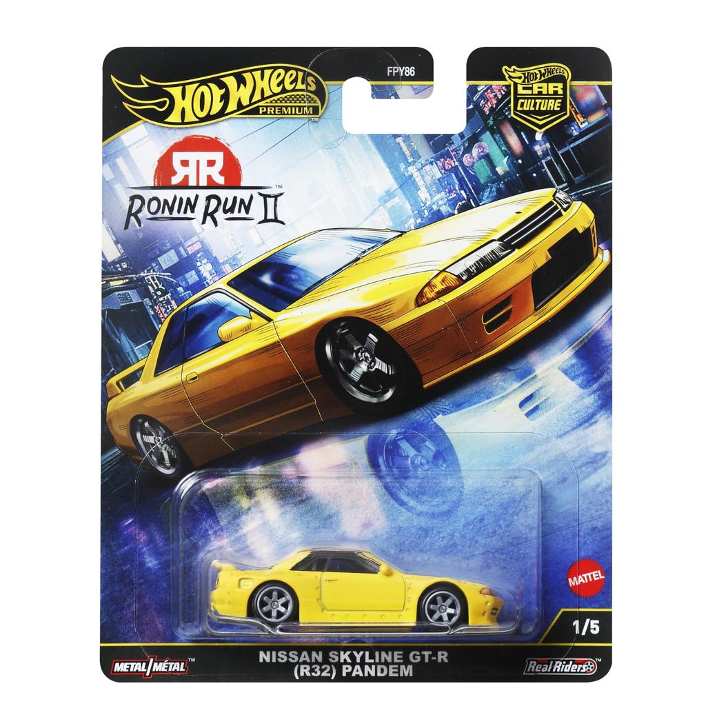 Hot Wheels Car Culture Ronin Run II Nissan Skyline Pandem Vehicle Toy Diecast Car Ages Yellow JBK88 GT-R (R32) 3+