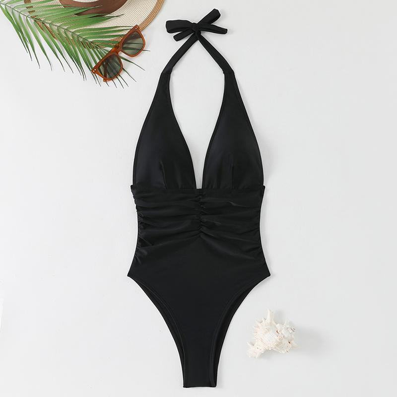 Halter Top Bathing Suit Woman Swimsuits One Piece Swimwear Women's 2026 Trend V Neck Beachwear Female Monokini Summer Bodysuit