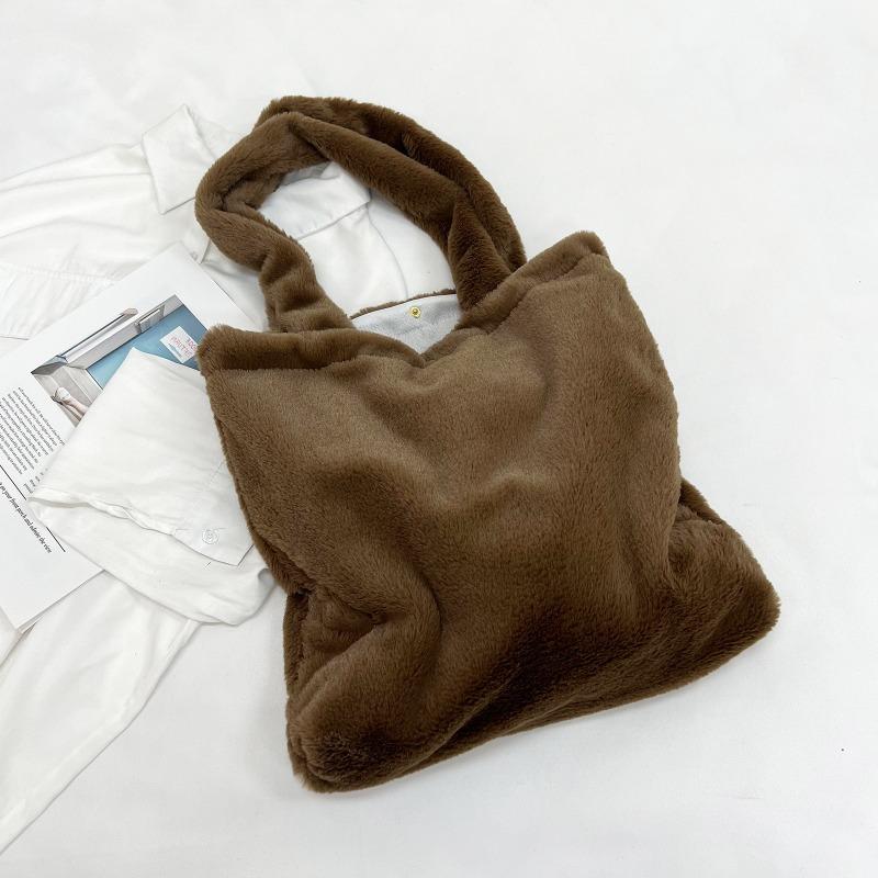 Plush bag women's new fashion winter solid color fashion shoulder underarm bag plush portable small square bag