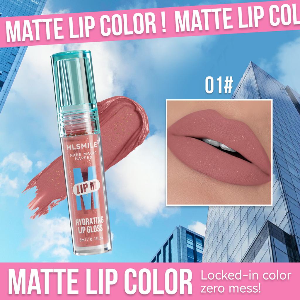 MLSMILE Non-stick Cup Waterproof Lip Glaze Small Blue Bottle Liquid Lipstick 6 Colors Moisturizing and Moisturizing Fine Glitter Lip Gloss