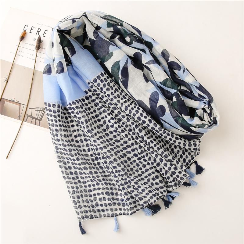 Luxury Retro Bohemian Floral Women Viscose Scarf Designer Shawl Cotton Linen Feeling Tassel Pashmina Muslim Hijab Wrap