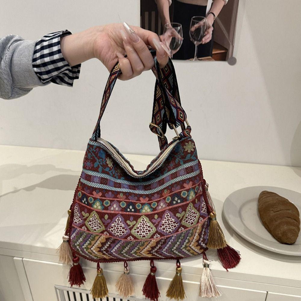 Sac à Bandoulière à Franges en Tissu Sac Messager Bohème Rétro Sacs Bandoulière Style Ethnique Vintage Femmes