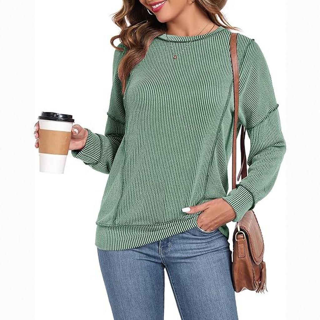 Women's Fashionable Casual Long Sleeved Loose Striped Top