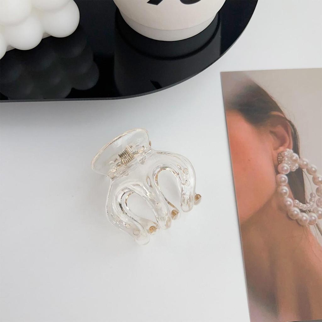 Korean Style Semi-Circular Transparent Hair Clip for Women's Updos - High-End Hollow Shark Clip