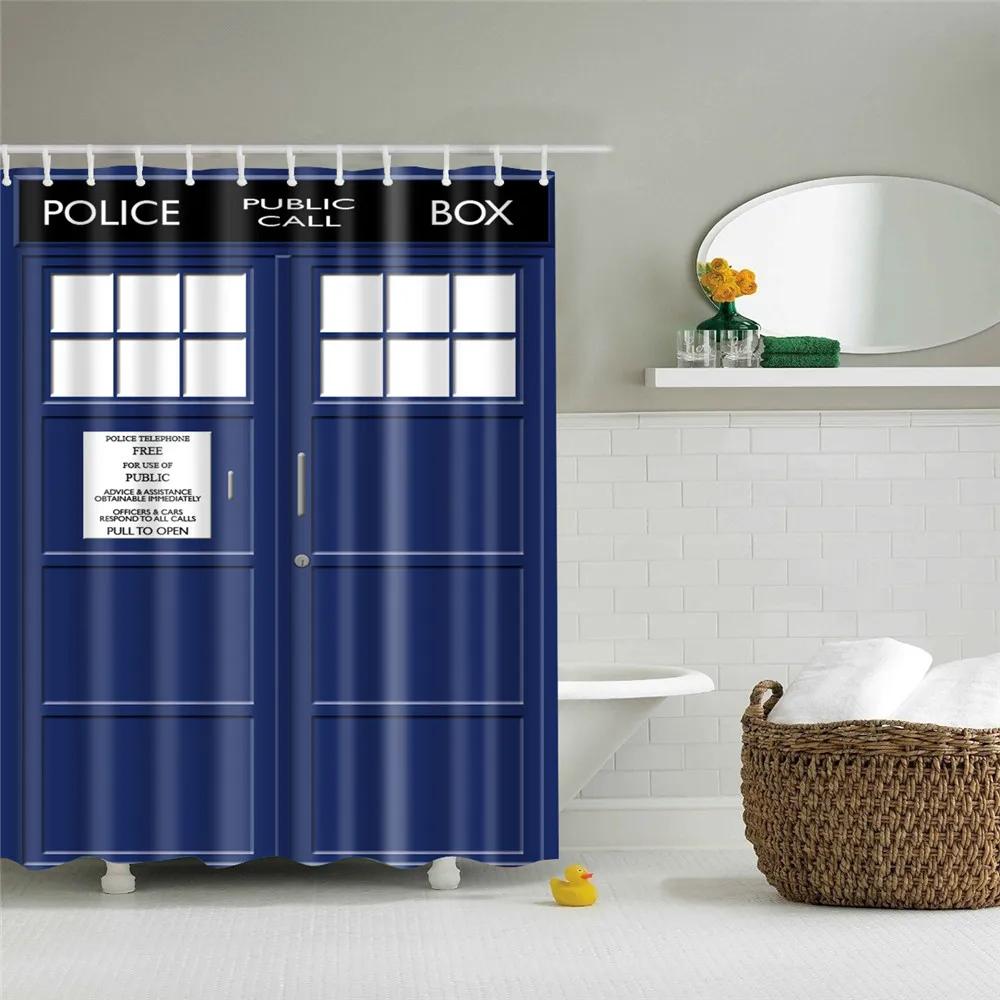 Wooden Door Shower Curtains Bathroom Curtain Stripes Letters Printed Waterproof Bath Screen Curtain for Home Decor with Hooks