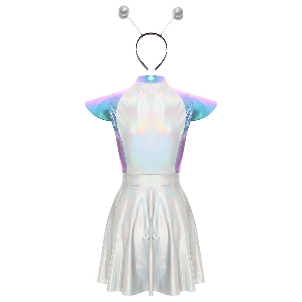 Costume da Cosplay Alieno di Halloween per Donna Vestito Carino Spazio Esterno con Fascia