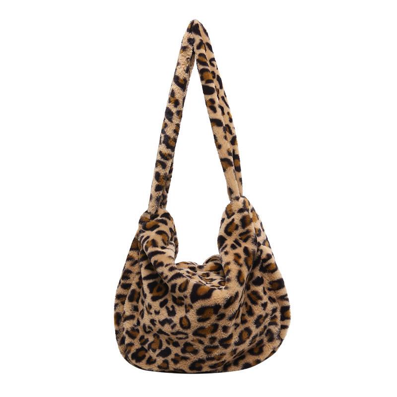 Trendy Large Capacity Plush Crossbody Bag For Women With Elegant Leopard Pattern