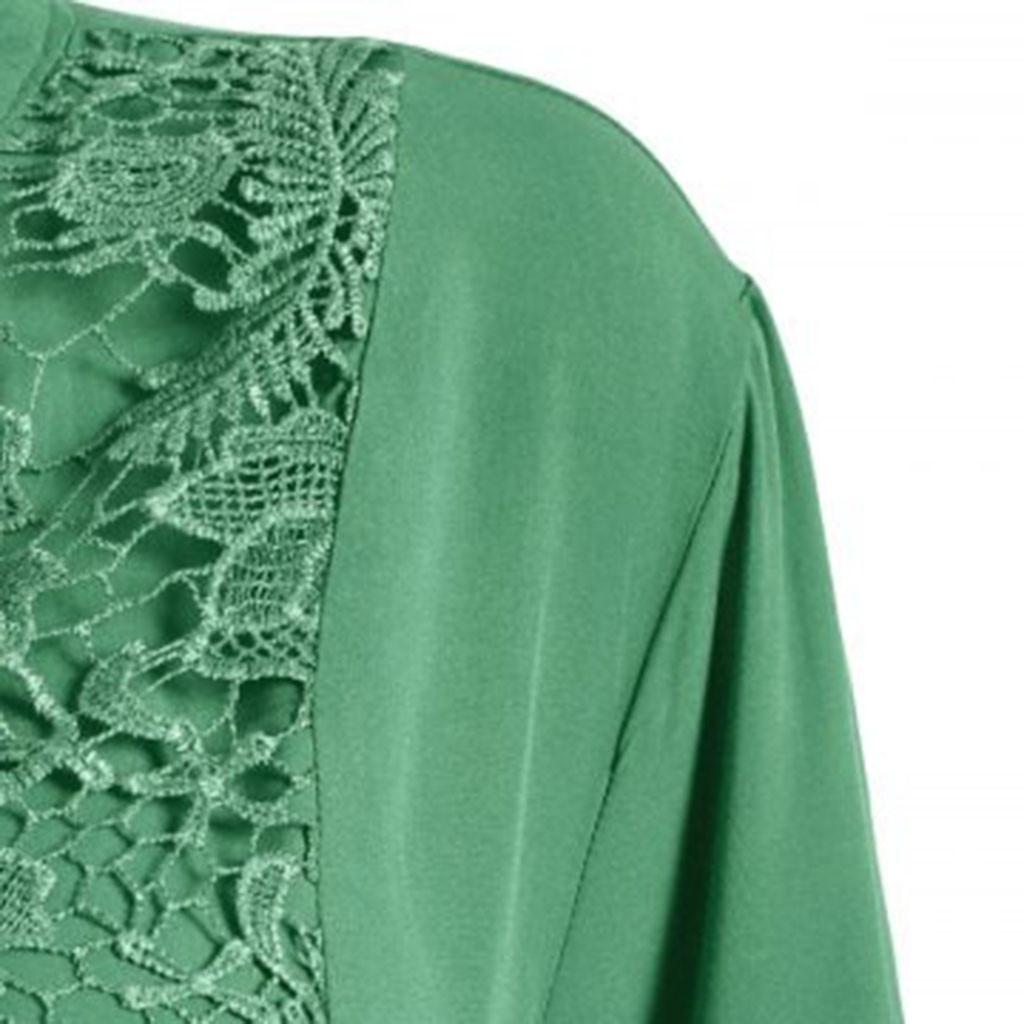 Women Ladies Large Size Button Lace V Neck Long Sleeve Shirt Blous