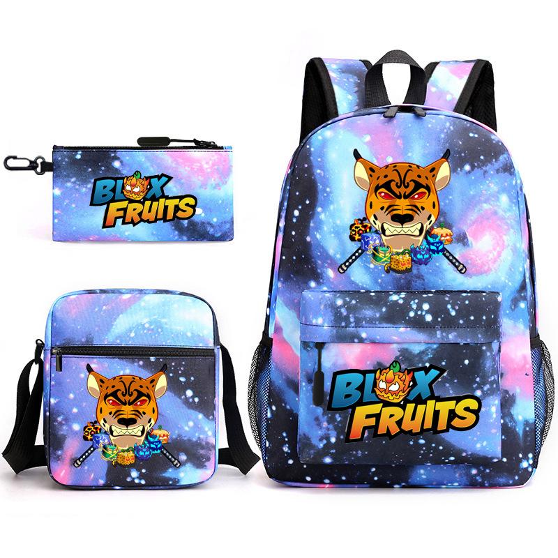 Mochila Escolar para Adolescentes Jogo Blox Fruits Fruta do Demônio Escola Primária Estrela Pintura Térmica Conjunto de 3 peças