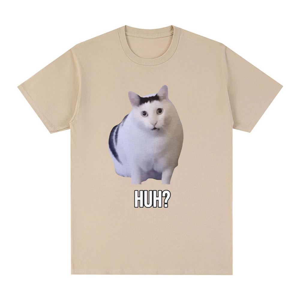 Cat Saying Huh? Funny Meme T-shirt Men Women Breathable Short Sleeve T Shirts Fashion Harajuku Tee Shirt