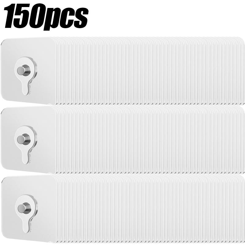 10/150x Transparent Wall Hook Stickers No Drilling No Nail Self-adhesive Photo Frame Clock Screw Hooks Hangers Holder Organizers