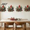 Peel And Sticker Wall Art Decor Christmas Bird Sticker, Decorative PVC Decal with Pine Branch Cone Retro Winter Home Red Berry, Waterproof for Holiday
