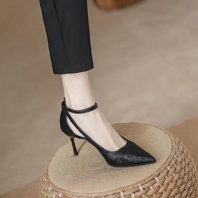 National Style Pointed Head Shallow Mouth One Word with Shoes Single Shoes Women's Spring and Autumn Summer New Beautiful Temperament Thin Heel