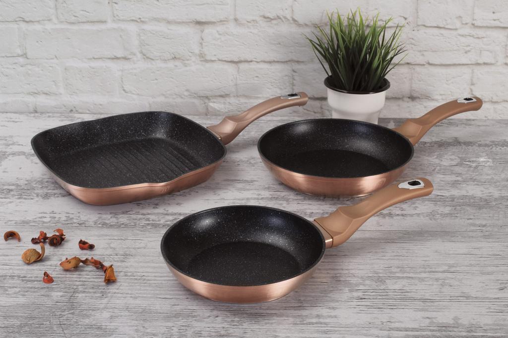 Zestaw 3 patelni z powłoką granitowąch 20/24/28cm BERLINGER HAUS Metallic Line Rosegold BH-1279-Nf