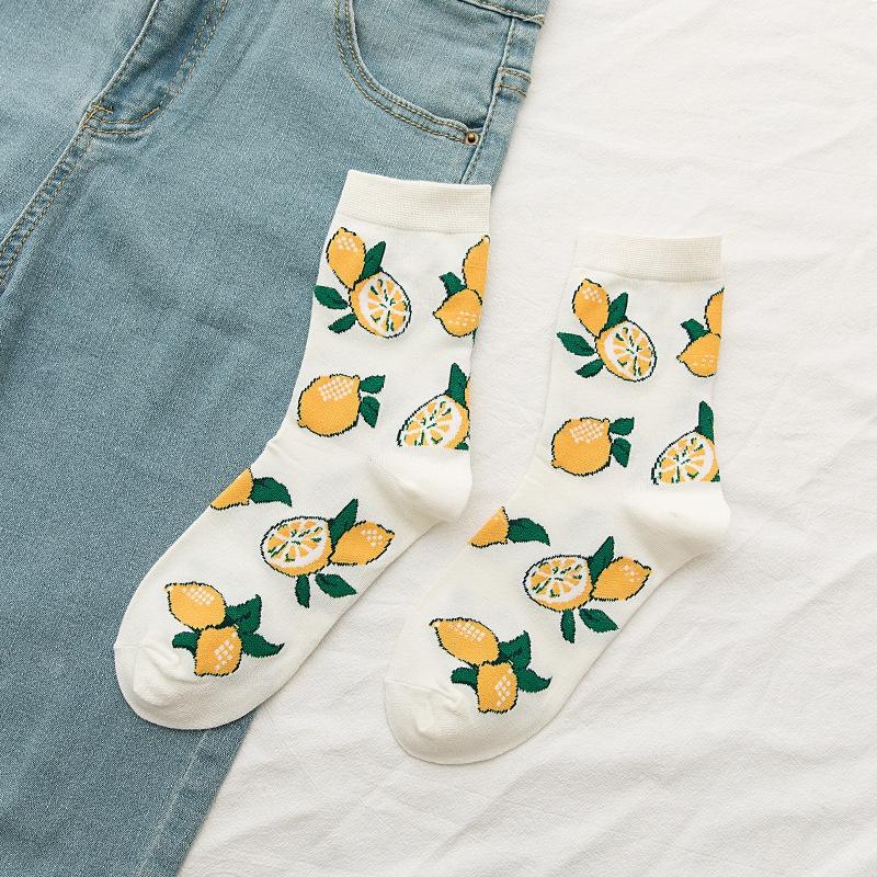Women Socks Funny Cute Cartoon Fruits Banana Avocado Lemon Food Happy Colorful Novelty Skateboard Socks