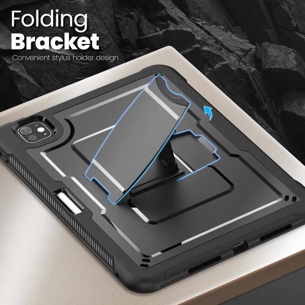 For iPad Pro 11 (2025)/11 (2024) Case PC + TPE Tablet Cover with Hidden Zinc Alloy Kickstand