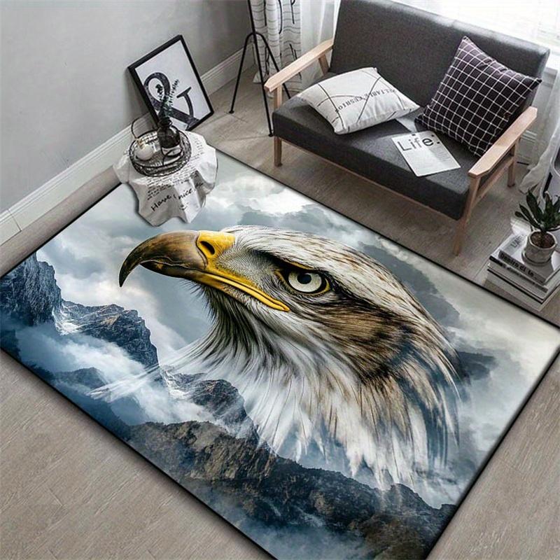 Large Eagle Head Digital Art Print Rug - Non-Slip, Machine Washable, Anti-Fatigue Polyester Carpet with Cloud and Mountain Desig