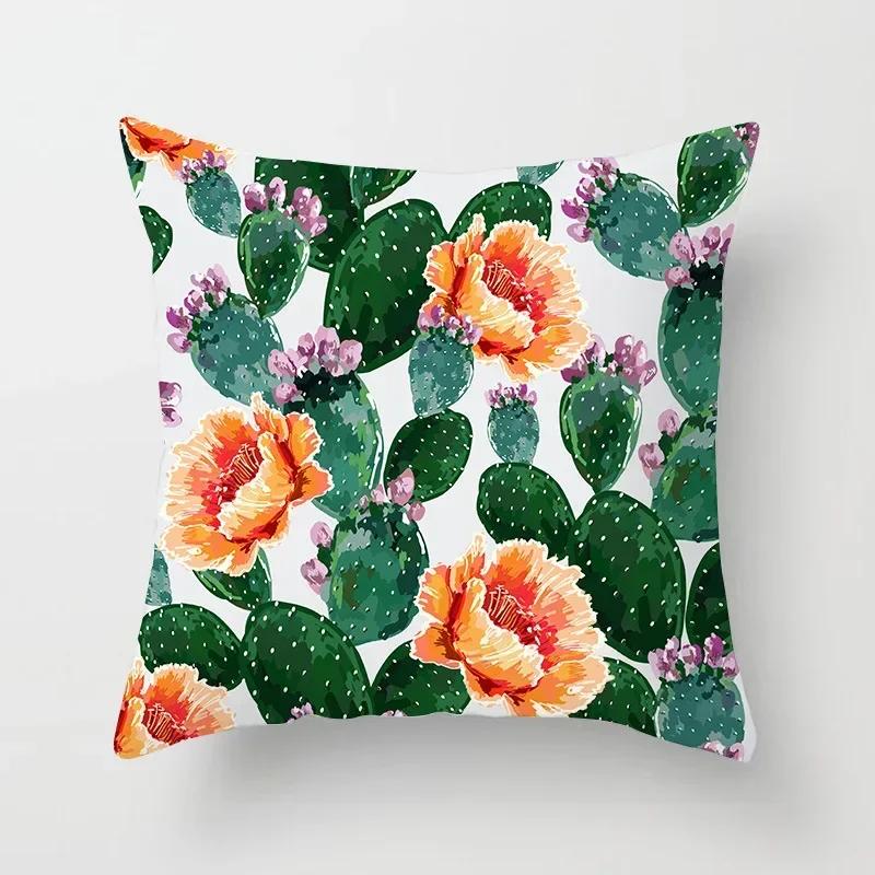 Tropical Cactus Summer Plants Pattern Double-sided Printed Pillow Cover Short Plush Suitable Living Sofas Throw Cushion Cover