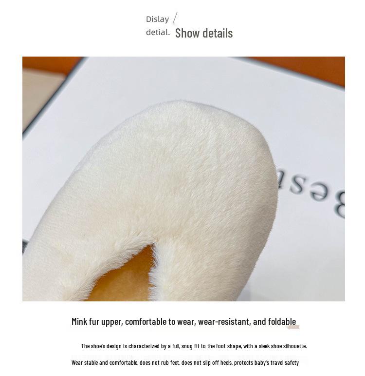 2025 Winter Girls' Furry Shoes: V-Neck Cotton Clogs with Fleece Lining, Soft Sole Moccasins, Warm Korean Style for Outdoor Wear