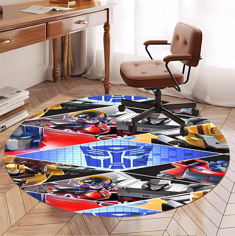 Transformers Pattern Round Rug, Indoor/Outdoor Mat, for Picnic, Gameroom, Bedroom, Office, Living Room, Home Decor Carpet, Birthday Gift