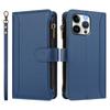 For iPhone 15 Pro Max Leather Case 9 Card Slots Zipper Wallet Stand Phone Cover with Wrist Strap