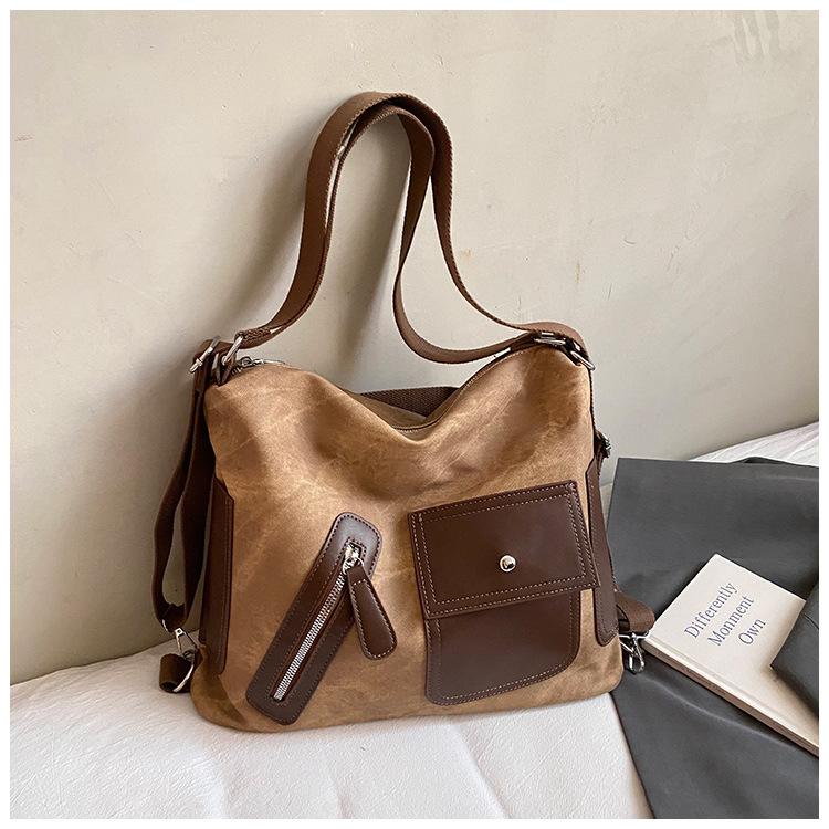 Tote Bag Women's Large Capacity 2025 New Autumn and Winter Casual Color Contrast Retro Shoulder Messenger Bag Multi-functional Backpack