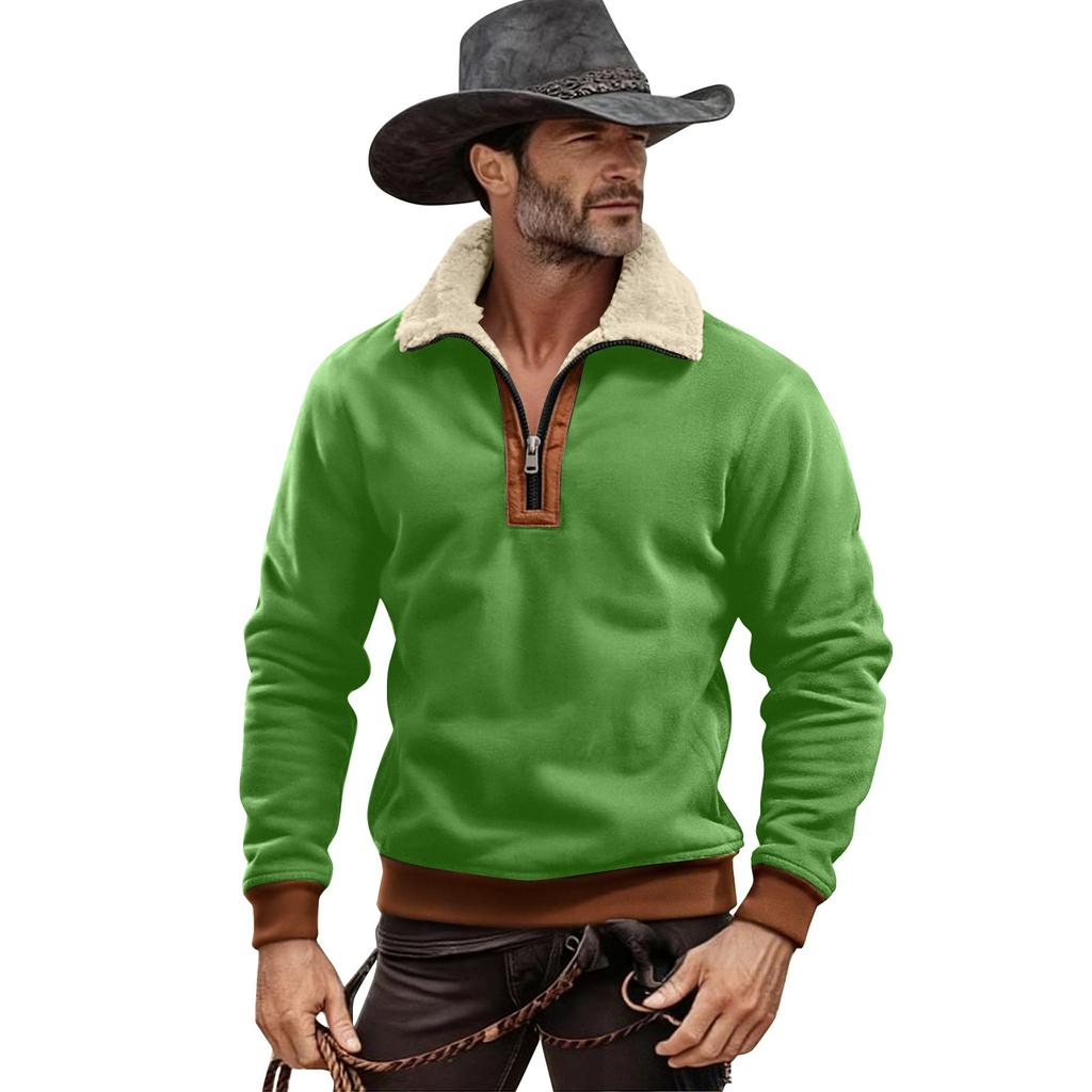 Men's Solid Color Half-Zip Stand Collar Plush Sweatshirt Men's Sports Plus Size Casual Sweatshirt