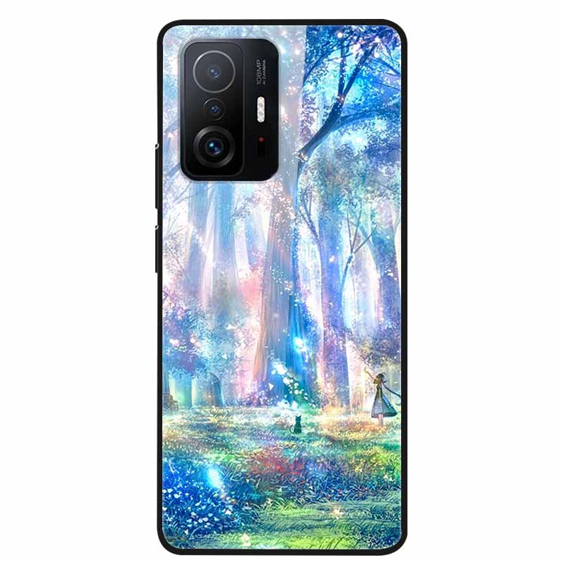 Case For Xiaomi 11T Pro Glass Hard Tempered Glass PC Phone Cover For Xiaomi Mi 11T 11 T Pro Shockproof Landscape Cute Capa Coque