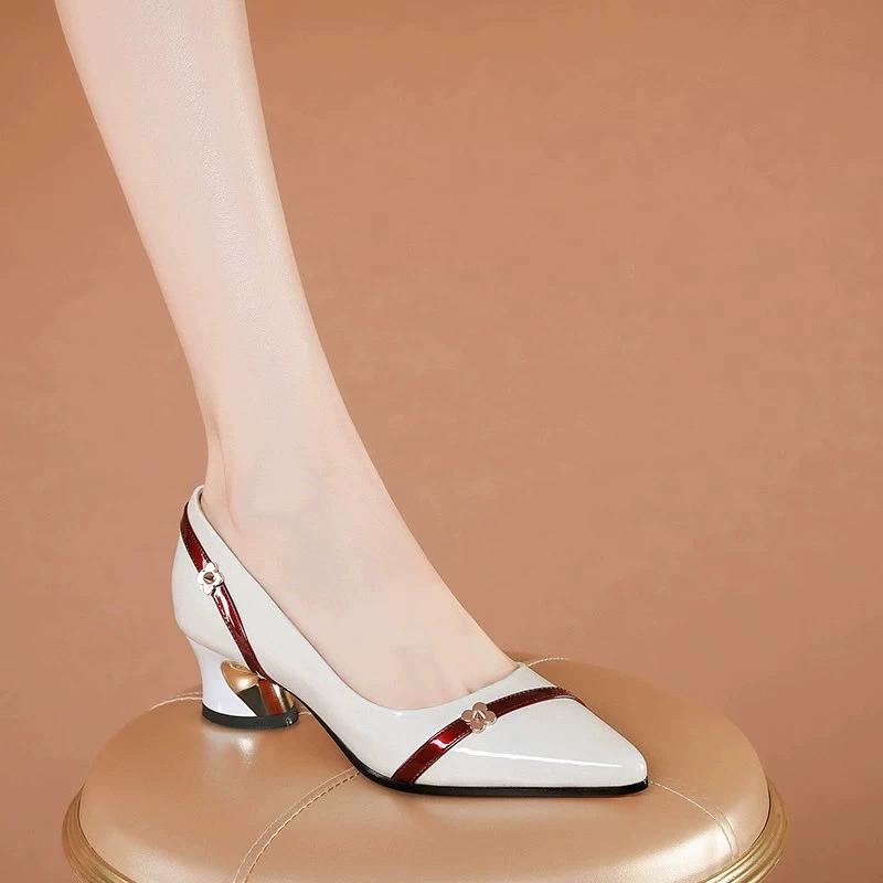 Korean Version Thick Heels And Shallow Mouth Women'S Shoes Spring And Summer Fashinable Square Toe Middle Heel Shoes