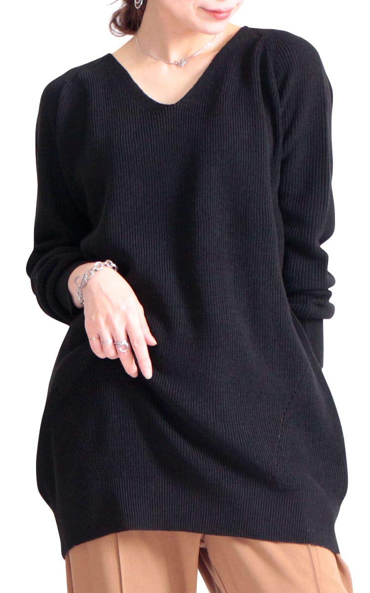 

Gold Japan Plus Size Knit Long Long Size 6L Women s Top, V-Neck, Sleeves, suri-3211, Black, чёрный