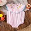 Infant Girls' 1st Birthday Embroidered Ruffle Bodysuit, Pink Stripe Cotton Sleeveless Romper