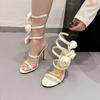 Fashion Elegant Women Wedding Banquet Shoes Fashion Silk Flowers Designer Sandals Female Open Toe Slip On Ankle Strap High Heels