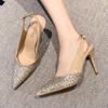 Fashion Bling Fashion High Heels Women Sandals 2025 Summer Pointed Toe Shoes New Elegant Stilettos Slippers Party Dress Pumps Sandalias