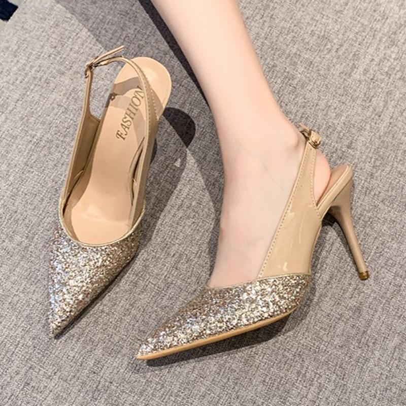 Fashion Bling Fashion High Heels Women Sandals 2025 Summer Pointed Toe Shoes New Elegant Stilettos Slippers Party Dress Pumps Sandalias