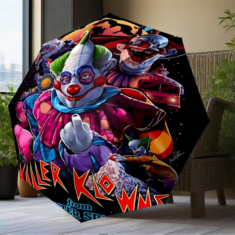 Clown Horror Umbrella Folding Umbrella, Automatic Umbrella 8-Frame for Travel, Camping Use Gift for Halloween Christmas