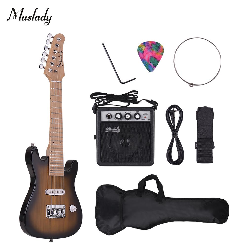 Muslady 28 Inch Kids Children ST Electric Guitar Kit Maple Neck Paulownia Body with Mini Amplifier