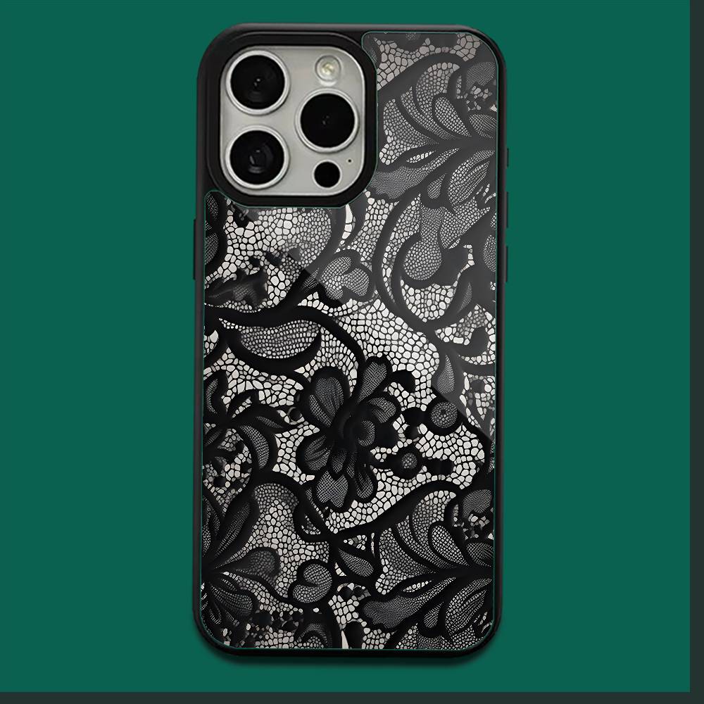 Black lace print New Hot Phone Case For iPhone 16,15,14,13,12,11,Plus,Pro,Max,Mini Soft Magesafe Magnetic Wireless Charge