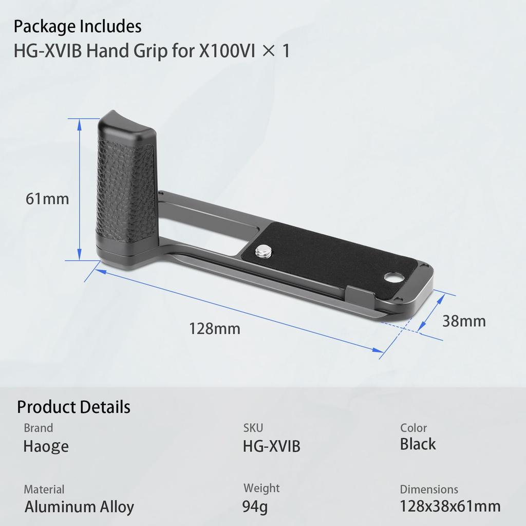 Haoge Handle Hand Grip for Fujifilm Fuji X100VI Camera, L-Shaped Grip HG-XVIB, Arca Swiss Kirk RRS Quick Release Plate, Benro Bracket
