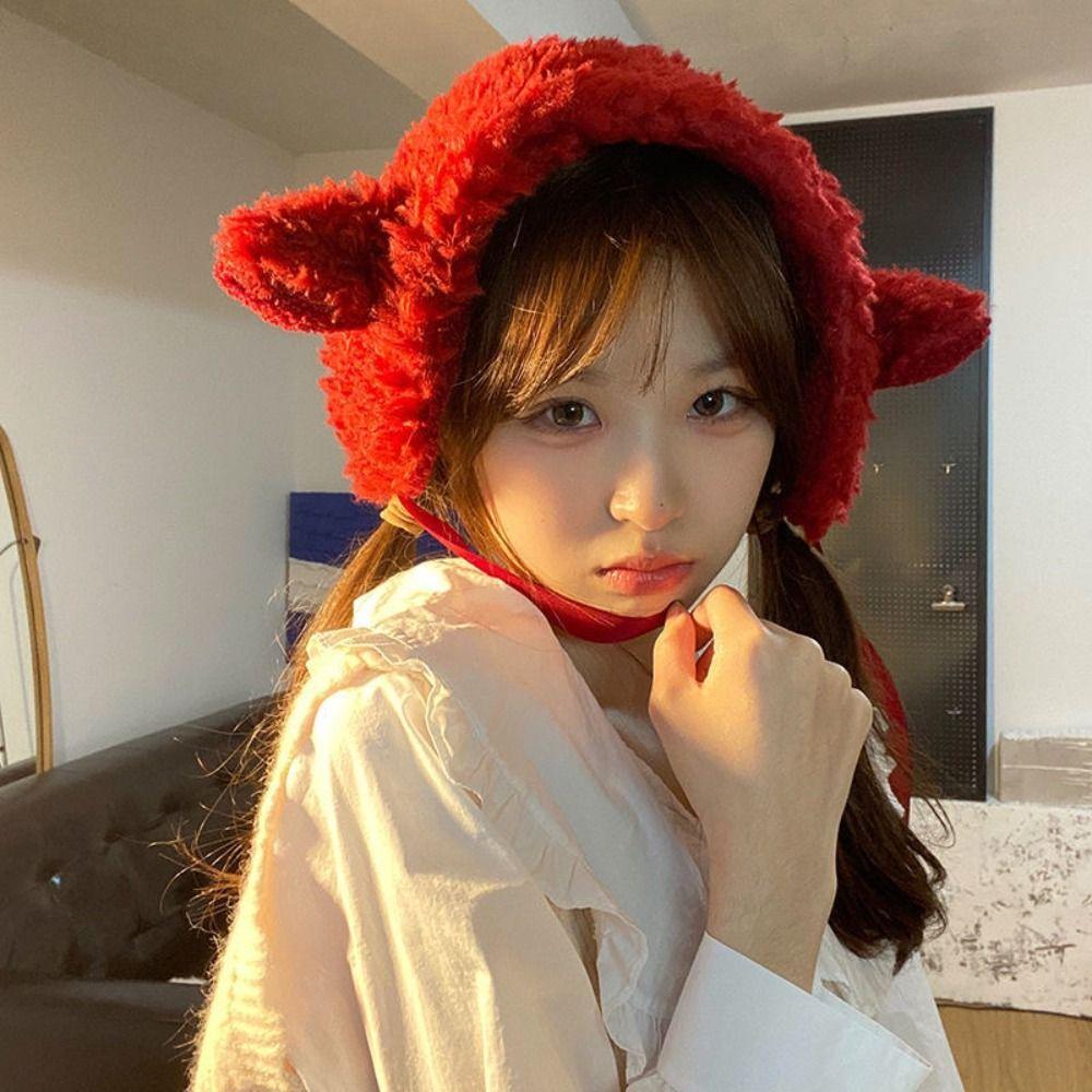 Tie Straps JK Lolita Earflap Japanese Winter Ear Cover Handmade Y2k Plush Earmuffs Girl