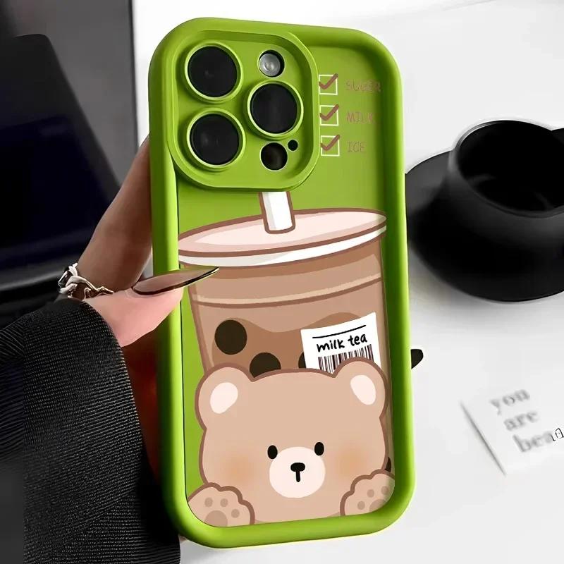 Cartoon Cute Bear Phone Case For iPhone 16 Case iPhone 11 12 13 14 15 Pro Max XR XS X 7 8 15 16 Plus Candy Silicone Soft Cover
