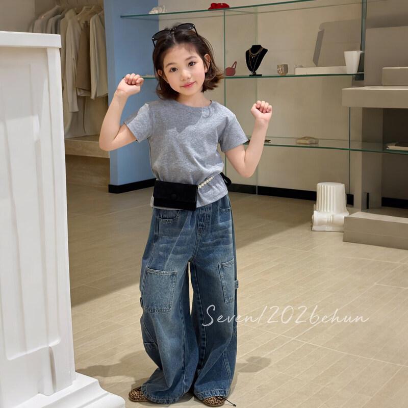 SEVEN BOBI Girls' Korean Style Solid Short Sleeve T-Shirt