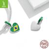 S925 Silver Brazilian Flag Heart Pendant with Green Enamel Drip