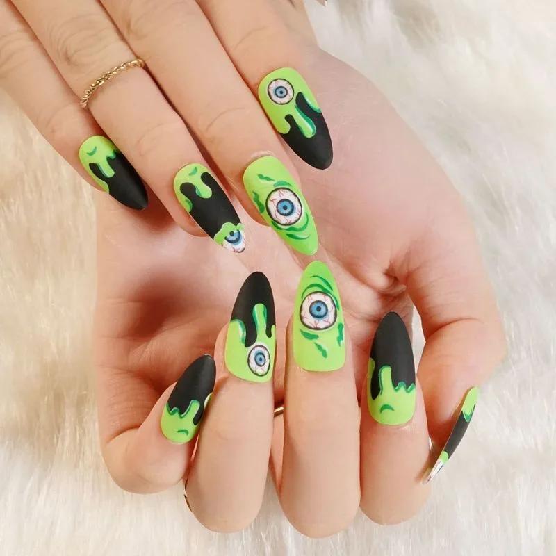 24 Stück Mittellange Stiletto Falsche Nägel Abnehmbare Halloween Stil Nägel Tragbare Künstliche Nägel Vollabdeckung Nagelspitzen Aufkleber Deko