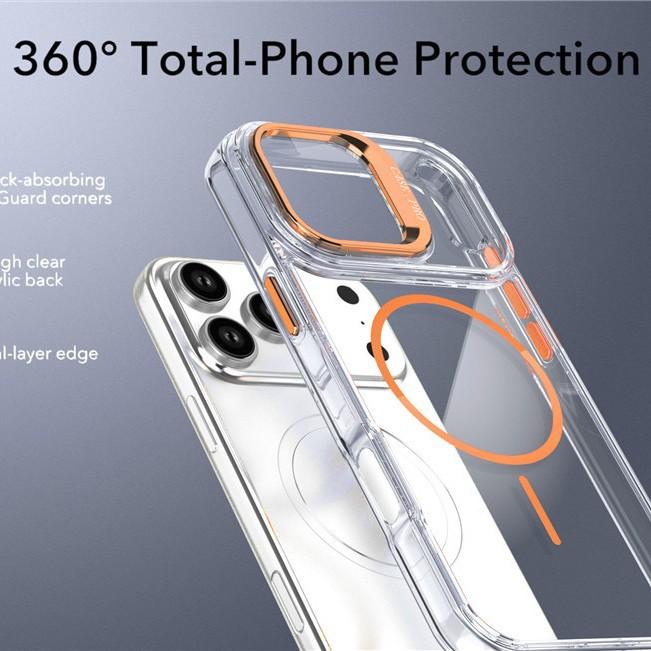 The new model is suitable for iPhone17Pro Max mobile phone case, Apple 16Pro bright color transparent magnetic bracket protective case.
