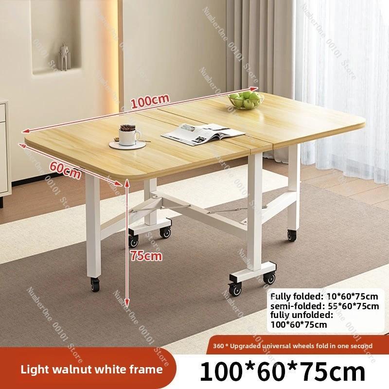 Household Folding Dining Table, Movable Extendable Table for Small Apartments, Rectangular Table with Chair, Space-saving Design