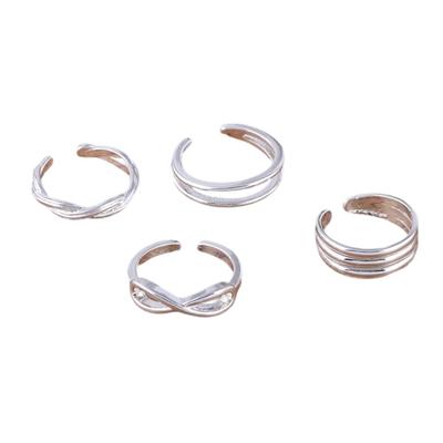 Pack of 4 Adjustable Beach Toe Rings Set Stylish Bohemian Sea Jewelry Alloy Texture Opening Rings for Women Waterproof