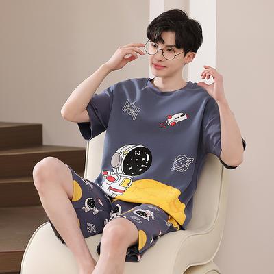 Summer Men's Pajamas Set Cute Cartoon Print Short-Sleeve Tops and Shorts Sleepwear Loungewear Students Two-Piece Youth Boy Nightwear Homewear Male