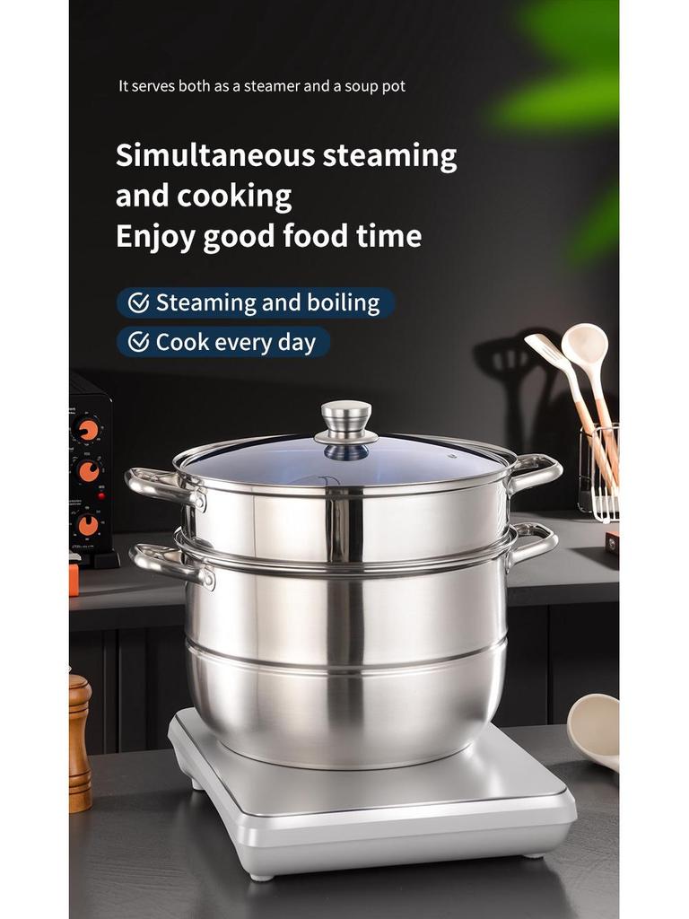 11-Piece Stainless Steel Soup and Steamer Pot Set, Large Sizes 28-36cm for Export Kitchen Cooking